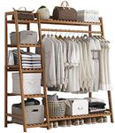 Naayaab Craft Bamboo Coat Clothing Garment Rack with Shelf, 5-Tier Freestanding Clothes Storage Shelf with Suitcase Rack for Household Retail - (Size : 110 * 40 * 140cm)