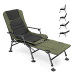 Bonnlo Professional Foldable Fishing Chair, Outdoor Heavy Duty 180° Reclining Camping Chair with Footrest, Patio Hiking/Beach/Picnic Chairs with 350 LBS Weight Limit (Extended)