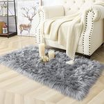 Housine® Faux Fur Runner Hard Backing Rug, Fluffy Sheepskin Rug for Bedroom Corridor Dining Room Floor Cushion Home Décor Bedside Runner/Mat (60x150 cm - 2x5 Feet - Runner, Gray)