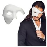 Luxury Mask Men's Phantom of The Opera Masquerade Mask Vintage Design, White Half Face