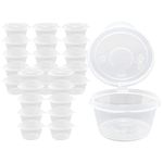 QNP Supplies 50 Count 4oz Clear Plastic Disposable Portion Cups with Hinged Lids, Sauce, Samples, Jello, Souffle Cups