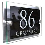 K Smart Sign House Sign Modern Glass Effect Acrylic Door Number Name Road Plate Plaque, Grey|blue|black