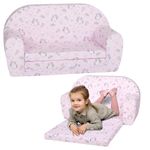 Delsit Toddler Couch & Kids Flip Open Foam Double Sofa, Unicorns & Rainbows Pink