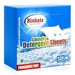 Binbata Laundry Detergent Strips, 64 pcs(128 Loads) Hypoallergenic Eco-Friendly Unscented Laundry Detergent Sheets Plastic Free Liquidless Laundry Sheets Suitable for Sensitive Skin