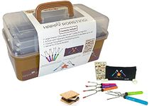 McEtt Smores Caddy - Multi-Tray S'mores Storage Box (Roasting Sticks ARE Included) & Fun Smores Stickers - Hold Marshmallows, Chocolate, Crackers, Candy, & Skewers - Camping & Campfire Accessories Kit