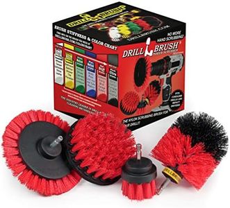 Red Stiff Nylon Bristle Brush Set for Outdoor Cleaning - Versatile Crevice Tool for Garage, Deck, House Siding, Concrete, Brick, Stone, Masonry, Vinyl Siding, Wood, and Patio Cleaner - Gutter Brush