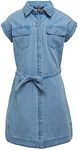 Calvin Klein Girls' Short Sleeve Chambray Denim Shirt Dress, Chambray, 12-14