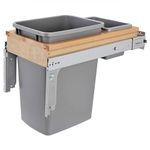 Rev-A-Shelf 4WCTM-12BBSCDM1 Single Pull-Out Top Mount Wood and Silver Waste Container with Ball-Bearing Soft-Close Slides, 35 quart, Natural