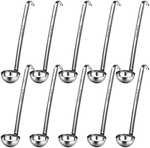 Potchen 10 Pieces Stainless Steel Soup Ladle Sturdy Soup Ladle with Long Handles Portion Control Serving Spoons for Cooking Soup Sauce Kitchen Home(2 oz)