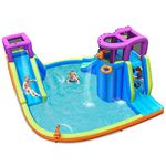 GYMAX Kids Bouncy Castle, Inflatable Water Park with Double Slides, Climbing Wall, Basketball Hoop & 2 Water Cannons, 458x440x236cm Indoor Outdoor Activity Center for 3-10 Years Old