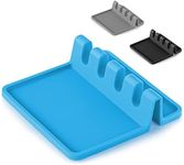 Simple Craft Silicone Spoon Rest with Drip Pad - 4 Slotted Spoon Rest for Kitchen Utensils, Tongs, Ladles - Heat Resistant Spoon Holder for Stove Top, Countertops, & Tables (Blue)