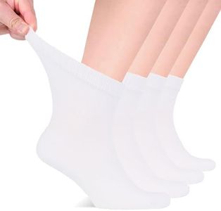 Hugh Ugoli Men's Loose Diabetic Ankle Socks Bamboo, Wide, Thin, Seamless Toe and Non-Binding Top, 4 Pairs, White, Shoe Size: 11-13