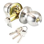 Qrity Stainless Steel Entracne Passage Door Handle Lock Knobs Lockset - Key Locking - Copper Lock Core - Latch Size 60/70mm