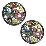 SUMTREE 2pcs Cast Iron Painted Cock Family Trivet 8" Decorative Trivet Mat Hot Pot Holder Pads For Kitchen Or Dining Table (cock)