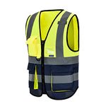 Yellow and navy high viz Class 2 hi vis Zipper Front High Visibility vest Hi Vis Executive Vest Waistcoat with Phone & ID Pockets