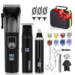 Roziapro Hair Clippers for Men Precise Close Cutting Beard Trimmer Rechargeable Barber Clippers Electric Nose Hair Trimmer Professional Hair Clippers Kit (Black)