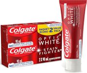 Colgate Optic White Stain Fighter Stain Removal Toothpaste, Clean Mint Paste, 90 mL, 2 Pack