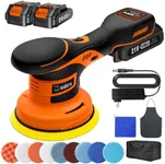 Daakro 21V Cordless Buffer Polisher Kit,6 Inch Brushless Dual Action Polisher w/ 2 X 2.0Ah Batteries,6 Variable Speed 2500-5000 RPM Random Orbital Polisher Kit for Car Detailing, Waxing, Polishing