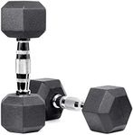 METEOR Hex Dumbbell Sets – Flat Bottom Rubber Coated Dumbbells, Exercise Weights with Ergonomic Steel Handles, for Strength Training, Body Building, Weightlifting, Workout, Gym, Fitness