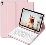 BQDIYOO Case for iPad 10th Generation with Keyboard, 10.9 inch iPad 10 case 2022 with Pencil Holder, Wireless Keyboard Case Slim Lightweight Soft Case Auto Wake Sleep, Pink