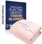 Dreamcatcher Pink Heated Throw Electric Blanket, 160 x 120cm Heated Blanket Machine Washable Soft Fleece Electric Throw Overblanket with 12HR Timer and 9x Control Heat Settings