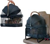 Pet Gear No-Zip View 360 Pet Carrier & Car Seat with Booster Seat Frame for Small Dogs & Cats, Mesh Ventilation, Push Button Entry, No Tools Required, Onyx
