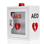 AED Cabinet Metal Steel Plate Wall Mount Storage Cabinet, CMXIKJ Fits All AED Defibrillators, Equipped with Alarm Emergency Strobe Light, Door-Activated Alarm & Snap Lock, 14.1 x 7.8 x 15.7 Inch