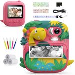 Kids Camera Instant Print, CAMCLID 2.4 Inch Screen Camera for Kids Dinosaur Children Digital Camera with 32GB Card & 3 Rolls Paper, Christmas Birthday Gift Toys for Boys Girls 3-12 Age (Pink)