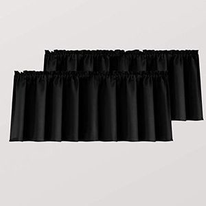 Mrs.Naturall Black Valances for Windows 2 Pack,Small Blackout Valence Topper of Curtain Light Blocker Valance Curtains for Basement Window,18 Inch Length