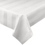 Luxury Table Protector Pad, 2 in 1 Table pad + Great Looking Tablecloth - Heat Resistant, Spill & Stain Proof - Flannel Backing (54x72, Dove - Silk Stripe)