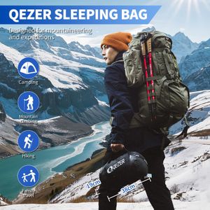 QEZER 4-Season Down Sleeping Bag – Black, Lightweight Camping Gear