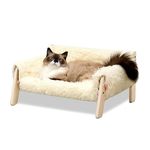 Cat Couch Bed, Pet Sofa for Indoor Cats Wooden Indoor Pet Furniture Elevated Cat Beds with Removable Mattress Cover Suitable for Kitty, Puppy or Small Animal (Plush Beige)