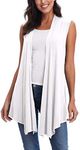 Women’s Sleeveless Open Front Draped Asymmetric Hem Cardigan Vest, White, Medium