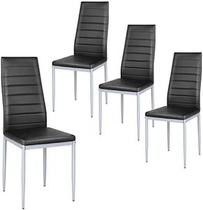 Giantex Set of 4 PU Leather Dining Side Chairs with Padded Seat Foot Cap Protection Stable Frame Heavy Duty High Back Design Dining Chairs for Kitchen Dining Room Home Furniture, Black