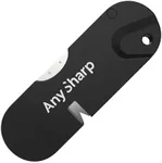 AnySharp Tactical Pocket Knife Sharpener - Easy to Use Sharpening Tool w/Fire Starter - Compact Knife Sharpener for Tactical, Hunting, and Pocket Knives w/Serrated Blades and Hardened Steel - Black