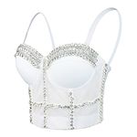 ELLACCI Women's Diamond Chain Mesh Bustier Crop Top Push Up Corset Top Bralet White Medium