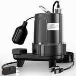 LANCHEZ 1.5 HP 53FT Submersible Sewage Pump, Heavy Duty Cast Iron Effluent Pump with Automatic Tethered Float Switch, Sump Pump for Sump Basin, Basement, Residential, 2" NPT Discharge, Black