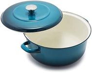 Merten & Storck German Enameled Iron, Lightweight Round 5.3QT Dutch Oven Pot with Lid, Aegean Teal