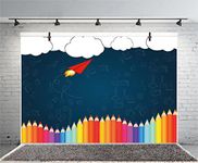 Leyiyi 6x4ft Welcome Back to School Photography Background Old Classroom Chalk Board Blackboard Colored Pens Back Season Grunge Gaffiti Paper Plane Backdrop Students Photo Portrait Vinyl Studio Prop