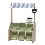 Teamson Kids Little Helper Pretend Play Wooden Market Grocery Stand Role Play Toy Set For Children with Interactive Features & 6 Accessories Green TD-13638A
