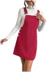 Milumia Women's Corduroy Button Front Straight Pinafore Overall Mini Dress with Pocket Red Large