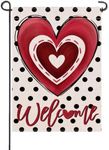 Artofy Welcome Valentine's Day Red Love Heart Decorative Garden Flag, Black Polka Dots Holiday Yard Lawn Outside Decor, Anniversary Wedding Outdoor Home Decoration Double Sided 12 x 18