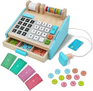 LumWuds Wooden Toy Cash Register for Kids, Pretend Play Set with Scanner, Calculator & Play Money – Fun Kids Cash Register for Grocery Store & Cafe Role Play, Gift for Toddlers Ages 3+ Years