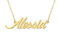 18k Gold Plated Alessia Name Necklace Initial Pendant Charm Stainless Steel Jewelry for Womens Moms