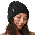 FURTALK Knit Beanie Hats for Women Men Double Layer Fleece Lined Chunky Winter Hat black