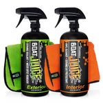 Boat Juice Cleaner Bundle Pack - 32 Ounce Exterior Water Spot Remover Polymer Wax Sealant- 32 Ounce Interior Boat Cleaner with UV Protectant - Includes Interior and Exterior Towels