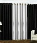 Parda Sansar Polyresin Grommet Window Curtains, 5 Feet, Black White, Pack of 3