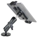 Keuvirya Heavy Duty Tablet Mount for Truck & Vehicle, Drill Base Tablet Holder for Truck with Aluminum Arm, Compatible with 4.7"-12.9" Tablets/iPad/Phones, iPad Truck Mount for Dashboard, Walls, Boat