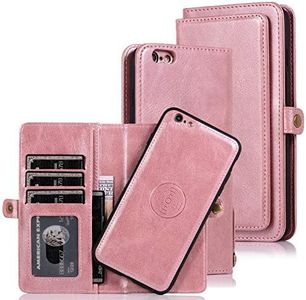 Cavor for iPhone 6 Plus Wallet Case,for iPhone 6s Plus Wallet Case,2 in 1 Magnetic Detachable Case Leather Flip Cover with Stand Feature & Card Slots & Wristlet Strap (5.5")-Pink