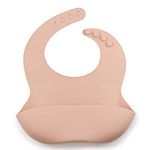 J.Børn Silicone Baby Feeding Bibs | Toddler Soft Silicone Bib | Waterproof Baby Bibs | Easy To Clean Baby Weaning Bib | 4 Adjustable Sizes with Deep Front Pockets For Babies (Blush)